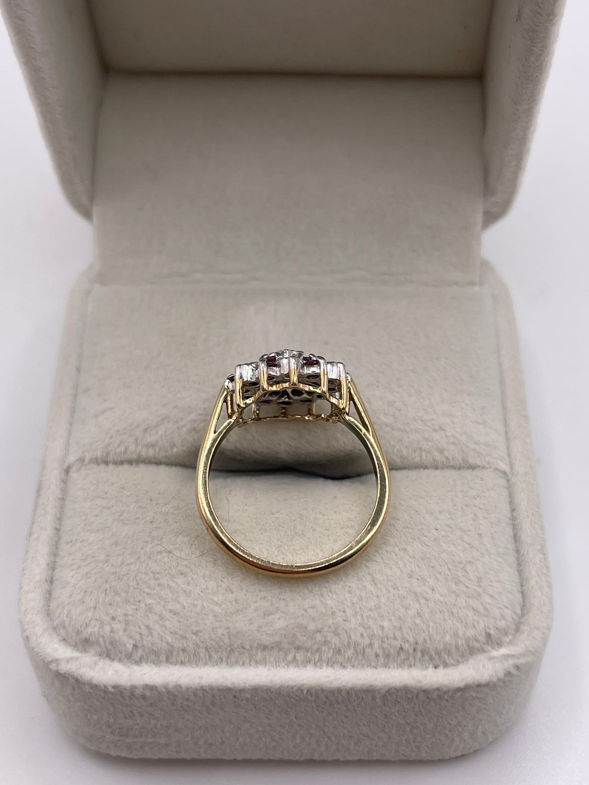 9ct gold ruby and diamond cluster ring