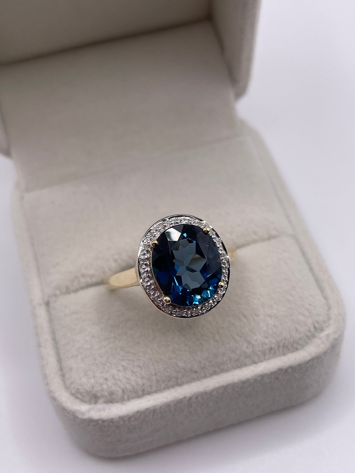 9ct gold blue topaz and diamond ring