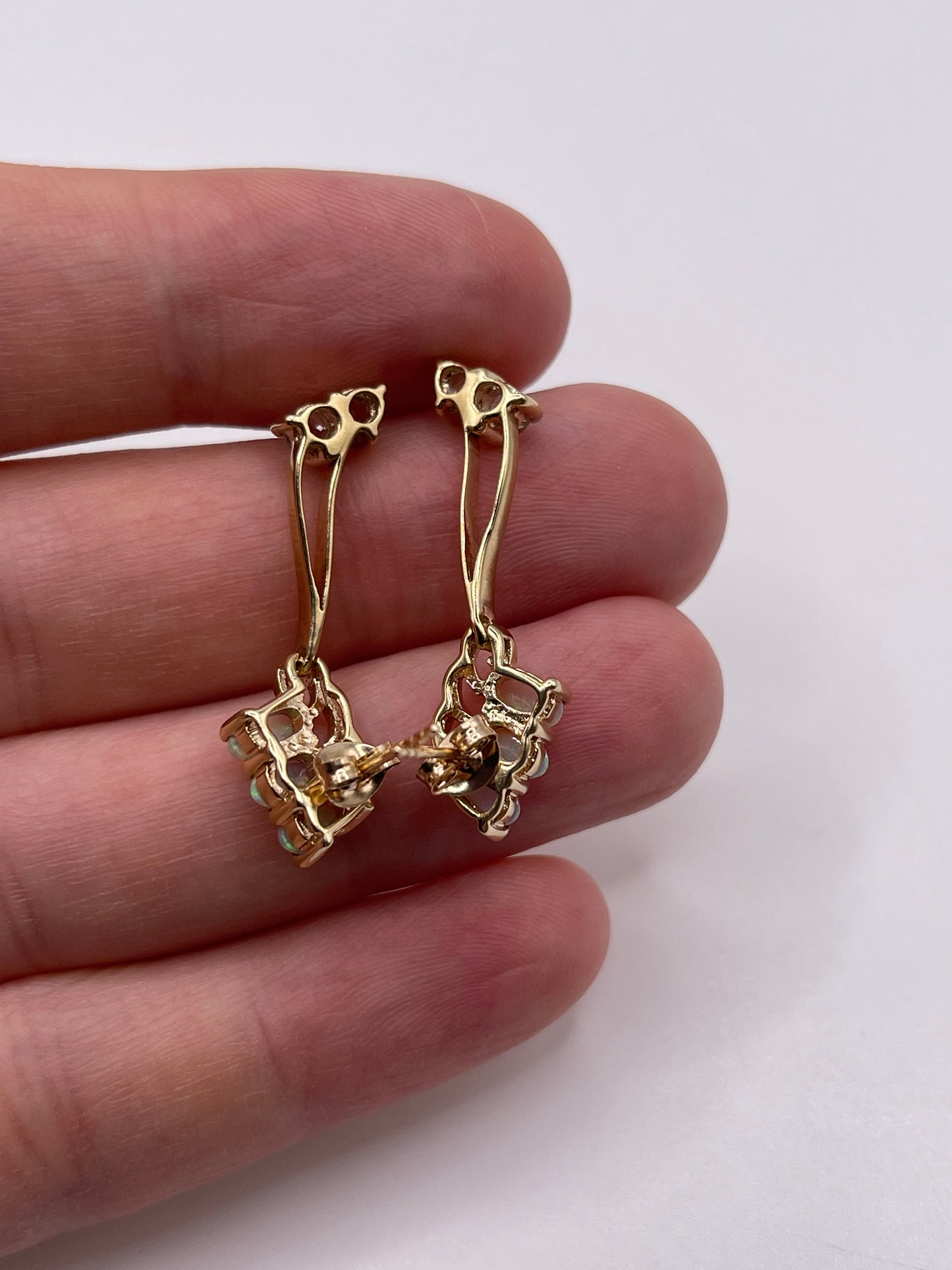 9ct gold opal and white topaz earrings