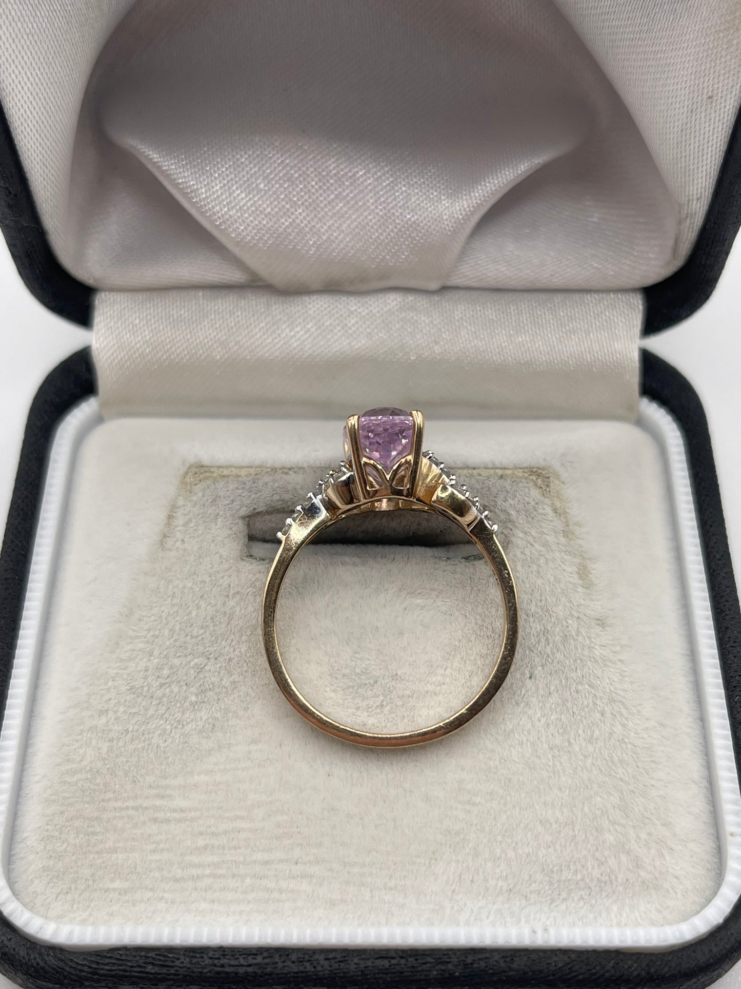 9ct gold kunzite and zircon ring