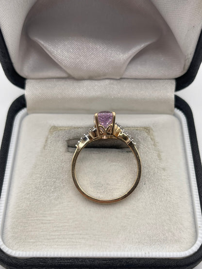 9ct gold kunzite and zircon ring