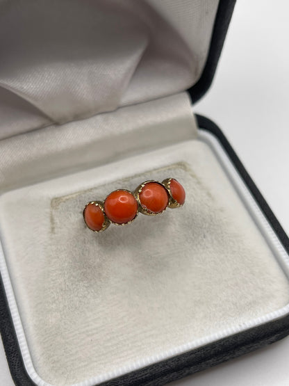 Antique 9ct gold coral ring