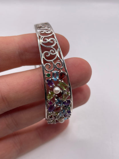 Silver multi gemstone bangle