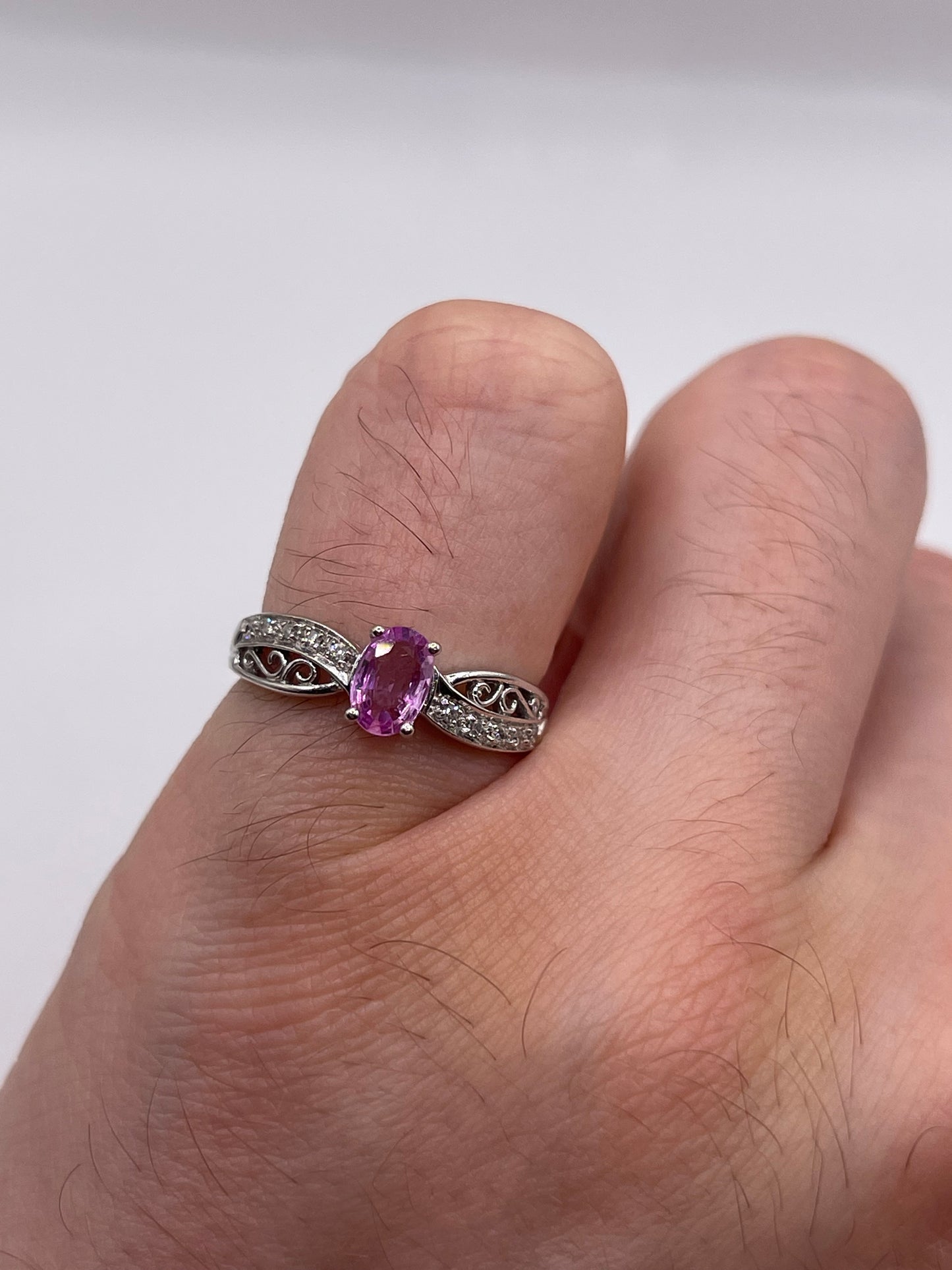 9ct white gold pink sapphire and diamond ring