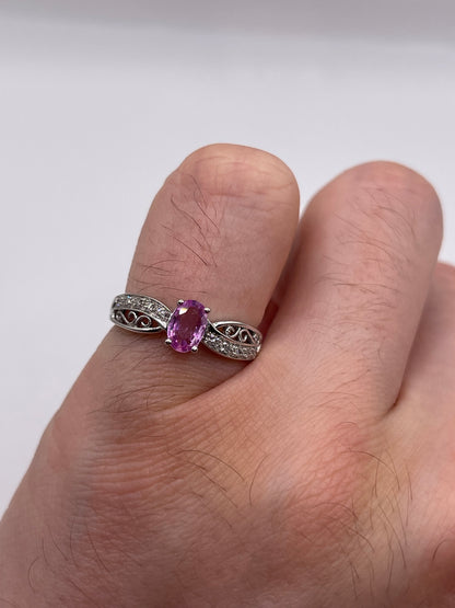 9ct white gold pink sapphire and diamond ring