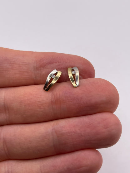 9ct two tone gold diamond earrings