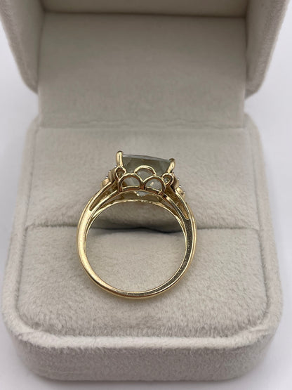 9ct gold green amethyst and diamond ring