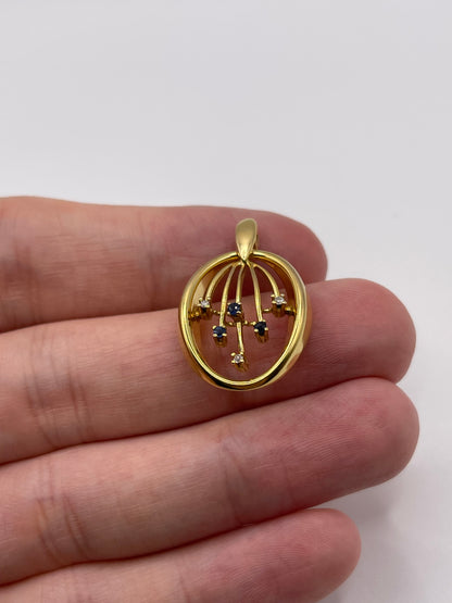 9ct gold sapphire and diamond pendant