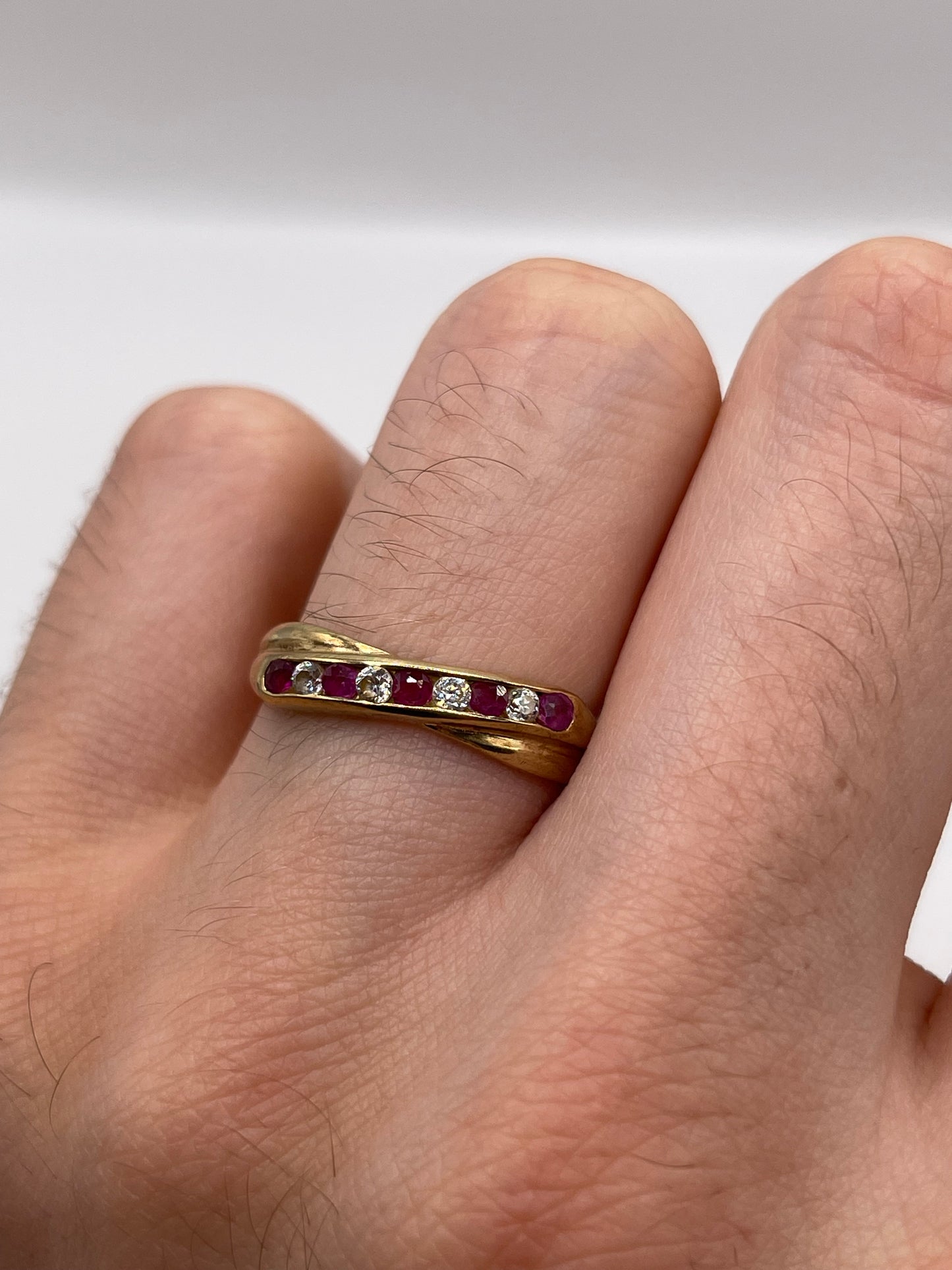 9ct gold ruby and cz ring