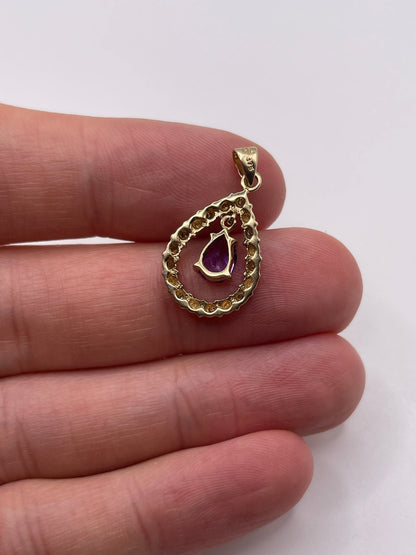 9ct gold amethyst and diamond pendant