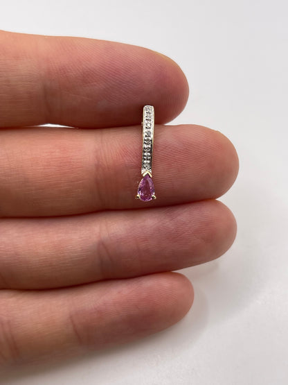 9ct gold pink sapphire and diamond pendant