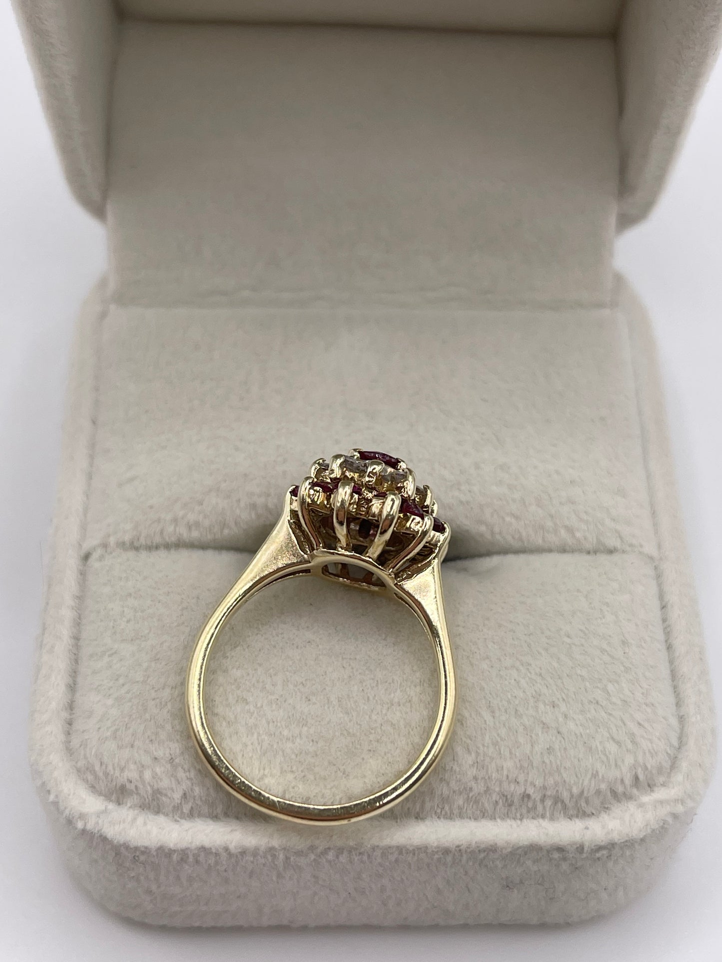 9ct gold ruby and diamond cluster ring