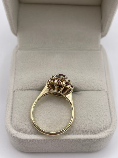 9ct gold ruby and diamond cluster ring