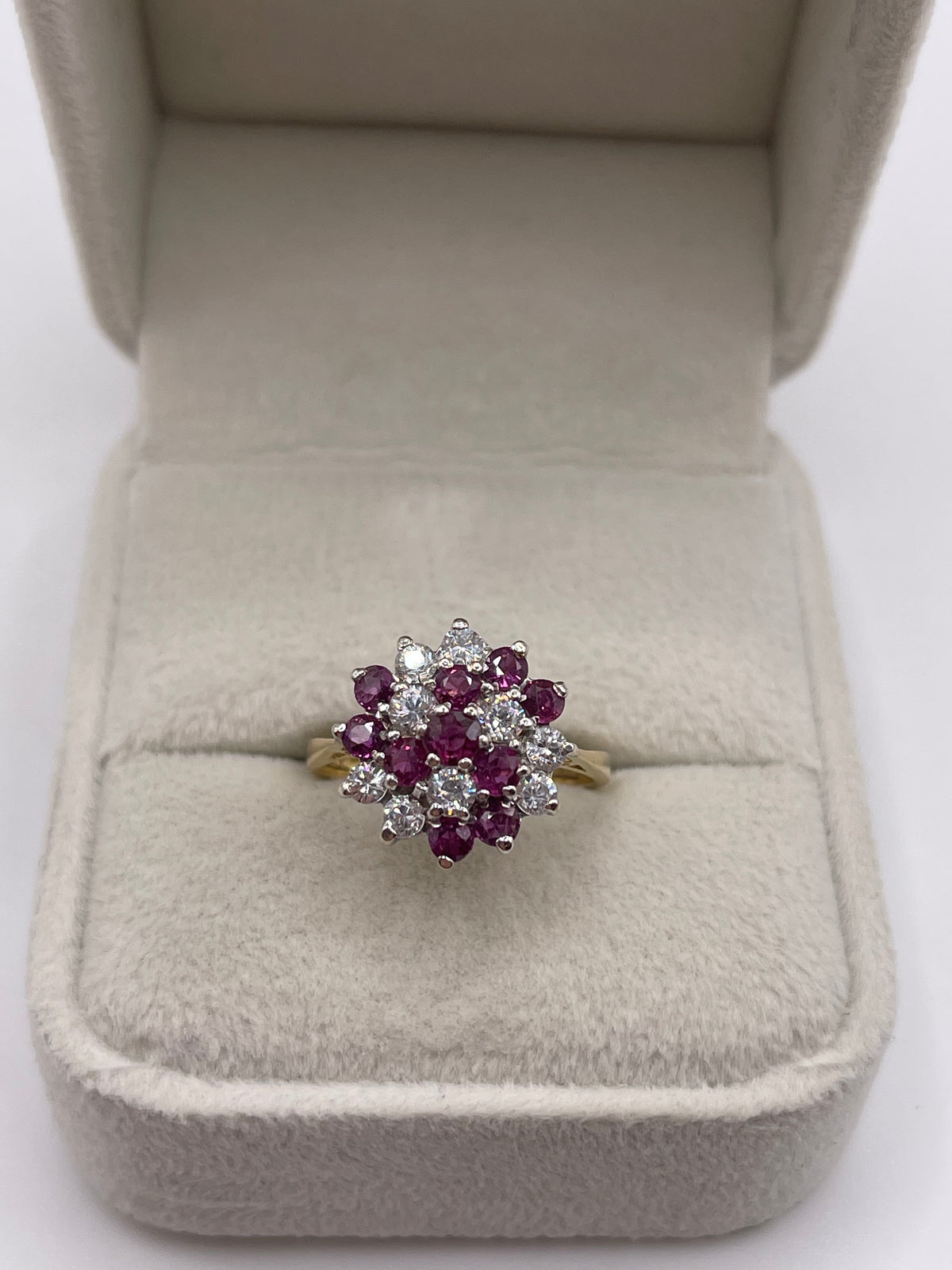 9ct gold ruby and cz cluster ring