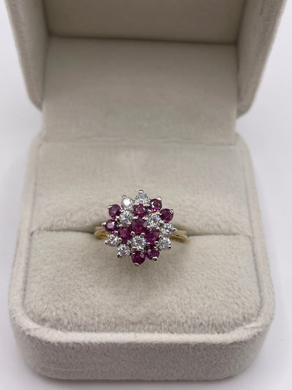 9ct gold ruby and cz cluster ring