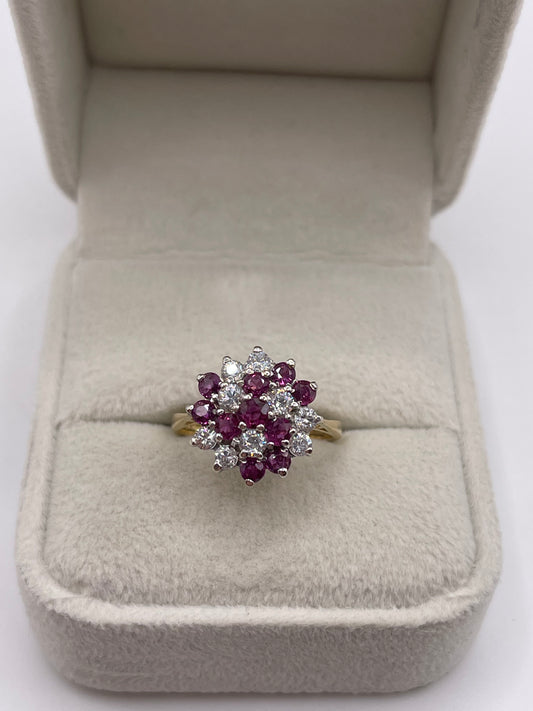 9ct gold ruby and cz cluster ring