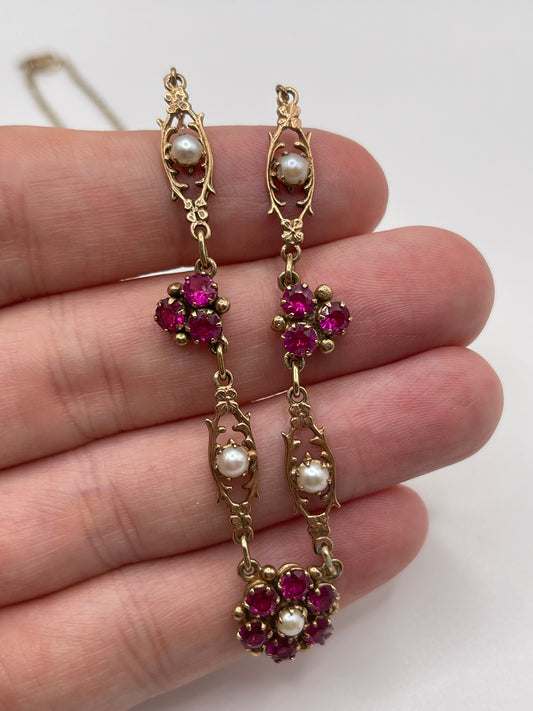 9ct gold synthetic ruby and pearl necklace
