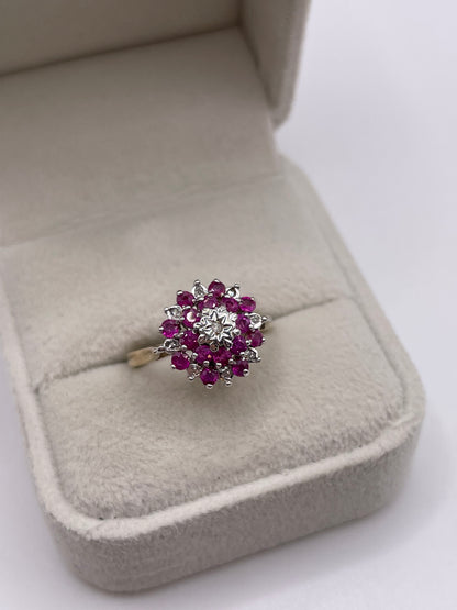 9ct gold ruby and diamond cluster ring