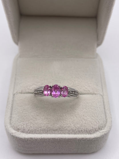 9ct white gold pink sapphire and diamond ring