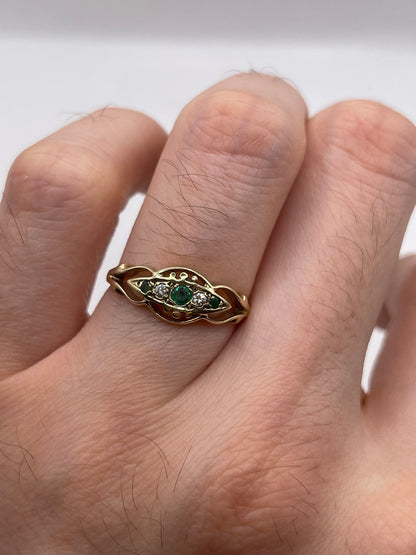 9ct gold emerald and diamond ring