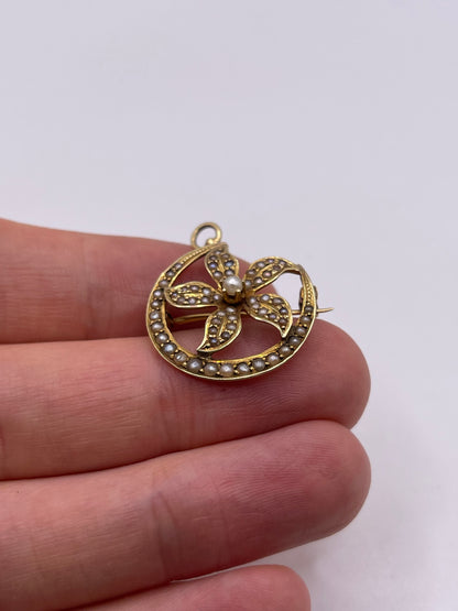 14ct gold pearl brooch / pendant