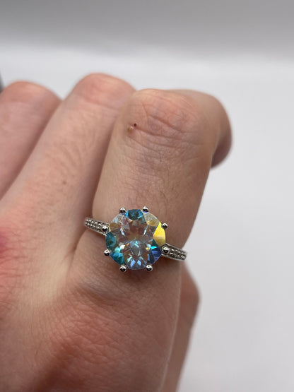 9ct white gold topaz and diamond ring