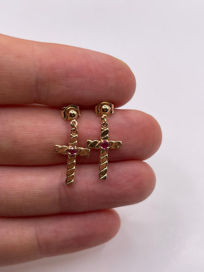 9ct gold ruby cross earrings