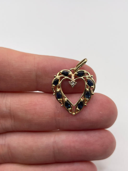 9ct gold sapphire and diamond heart pendant