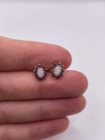 9ct gold opal and amethyst earrings