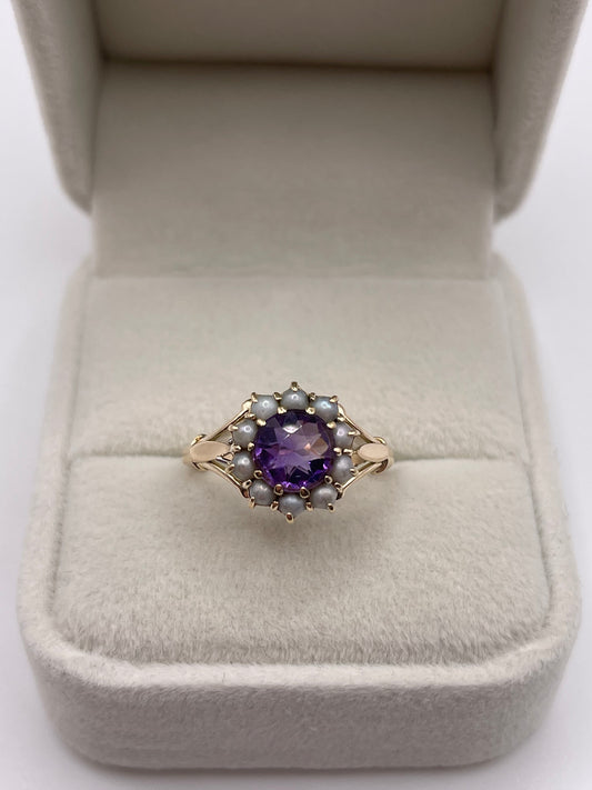9ct gold amethyst and pearl ring