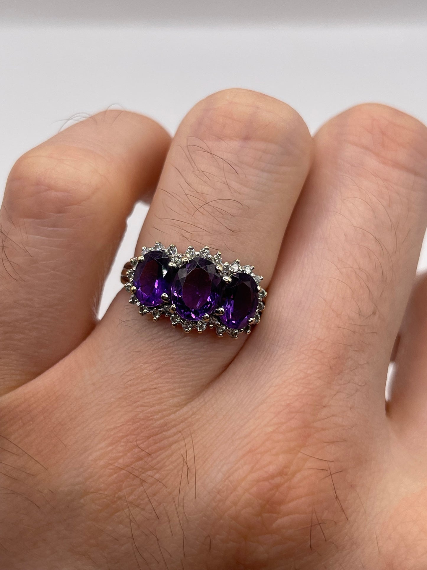 9ct gold amethyst and diamond ring