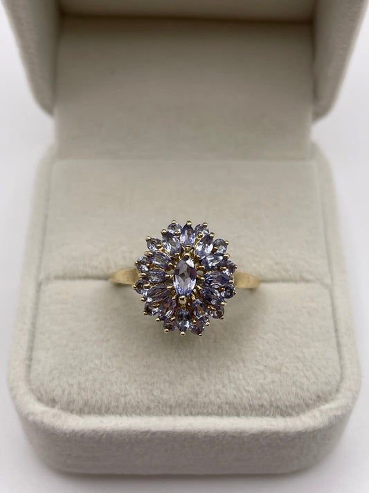 9ct gold tanzanite cluster ring