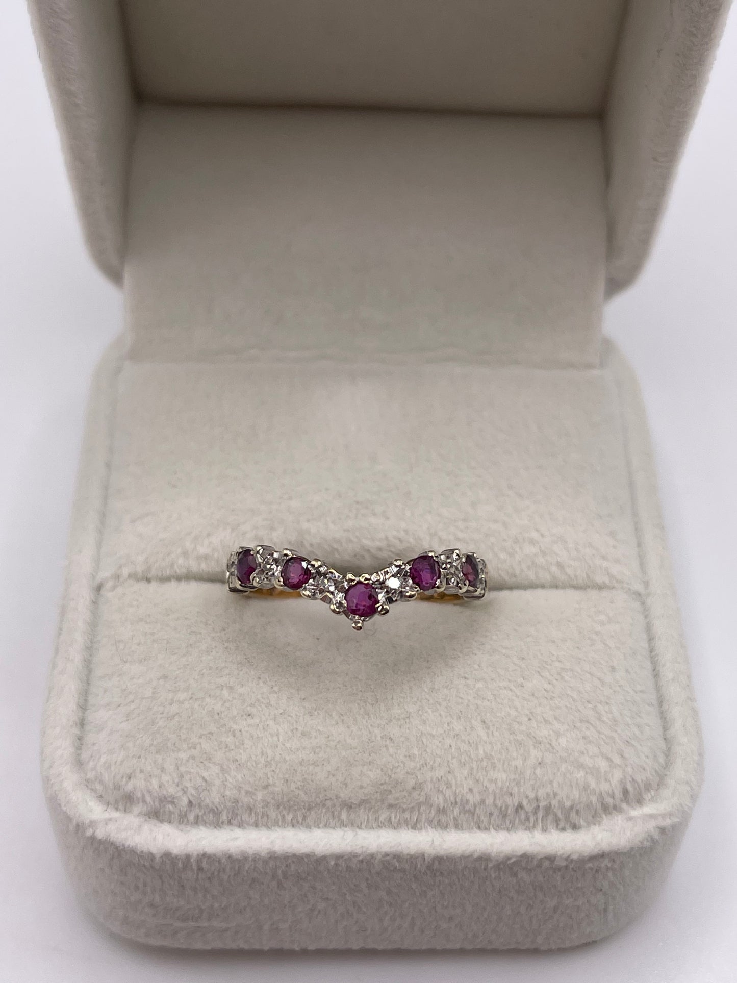 9ct gold ruby and diamond wishbone ring