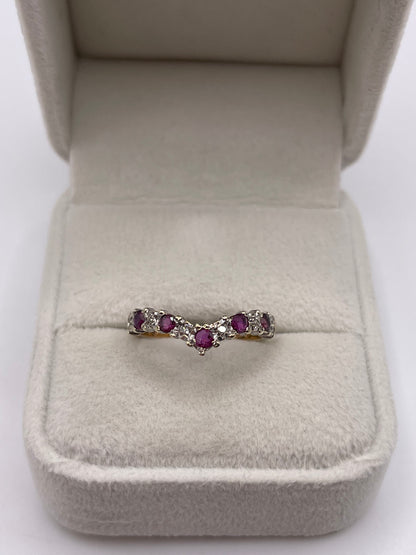 9ct gold ruby and diamond wishbone ring