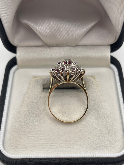 9ct gold ruby and diamond cluster ring