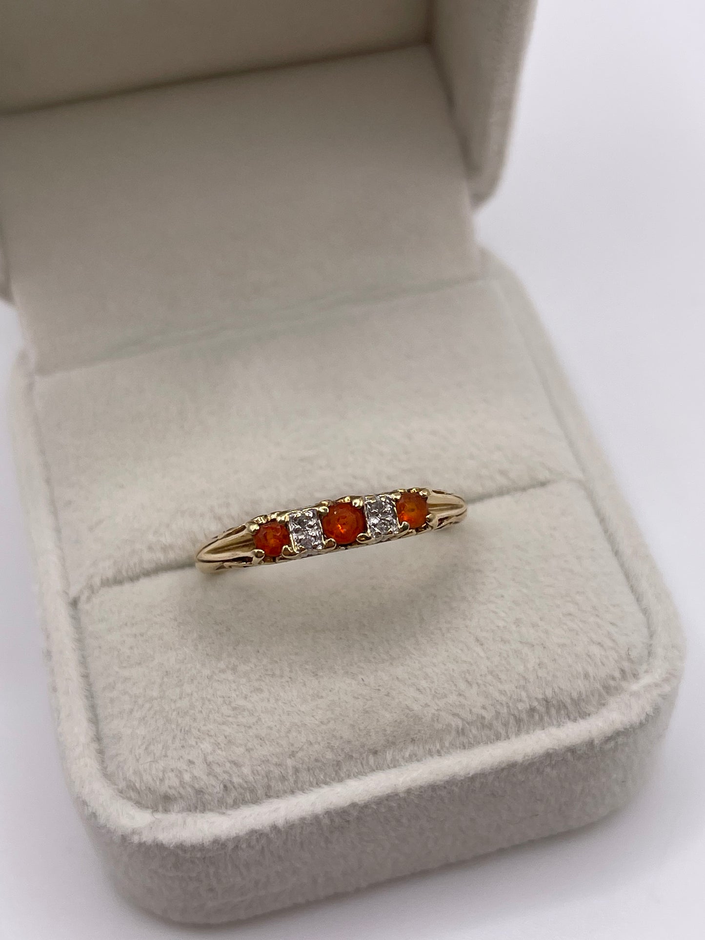 9ct gold fire opal and diamond ring