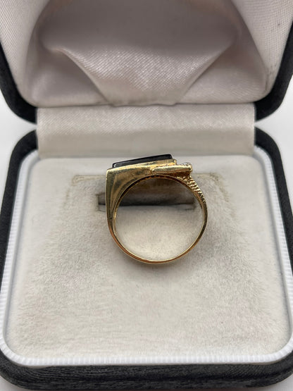 9ct gold onyx and diamond buckle ring