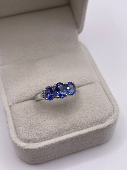 9ct white gold tanzanite and diamond ring