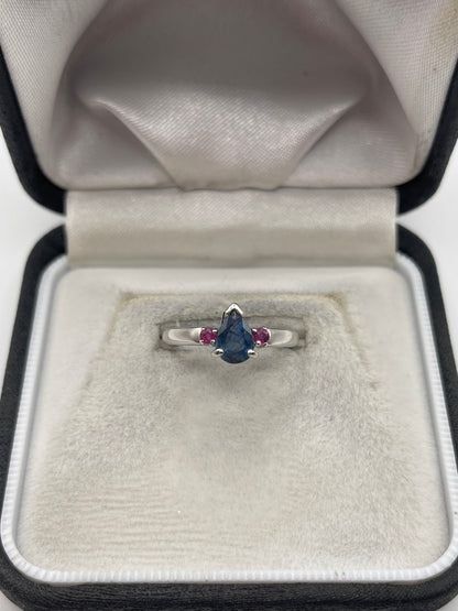 9ct white gold sapphire and ruby ring