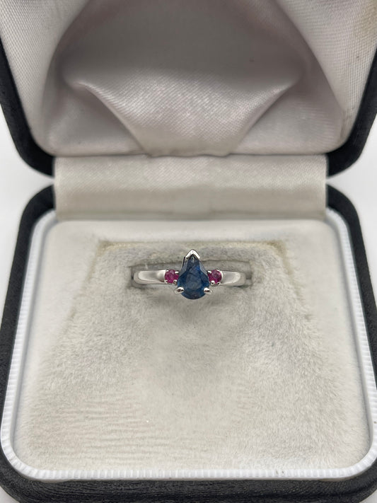 9ct white gold sapphire and ruby ring