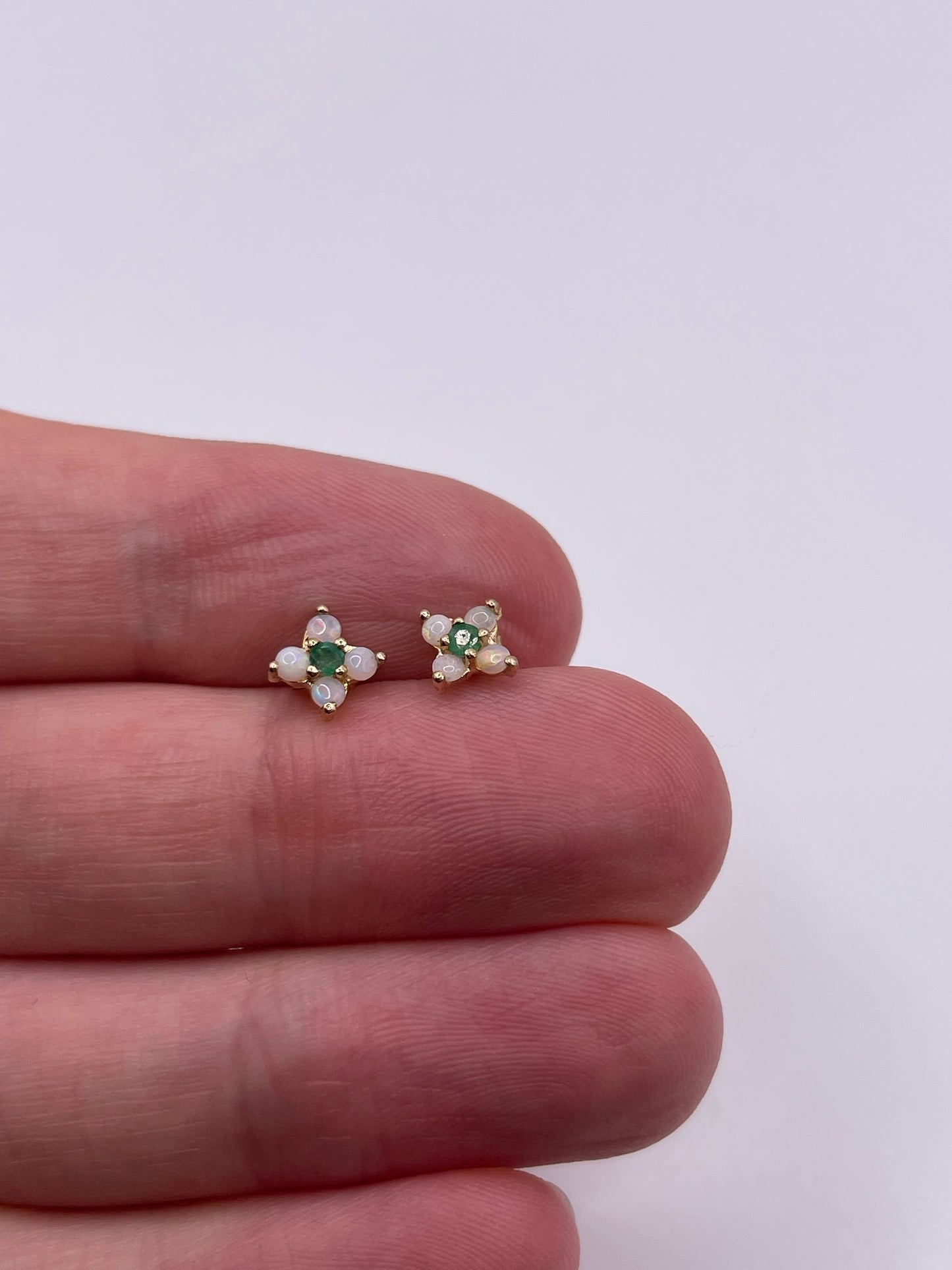 9ct gold emerald and opal earrings