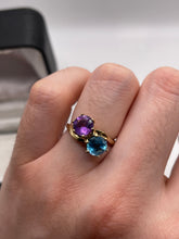 Load image into Gallery viewer, 9ct gold amethyst and topaz ring
