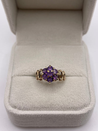 9ct gold amethyst cluster ring