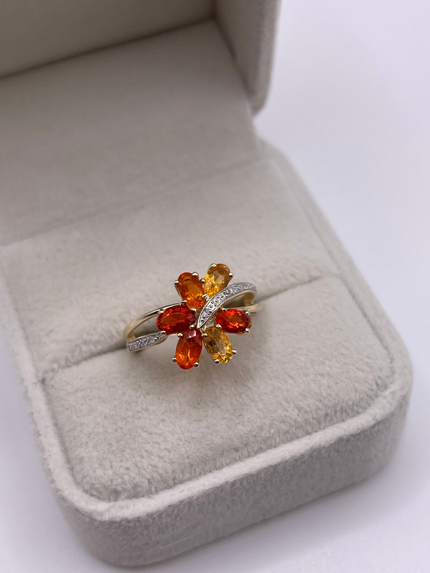 9ct gold fire opal and diamond ring