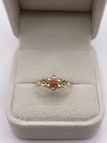 9ct gold coral and pearl ring