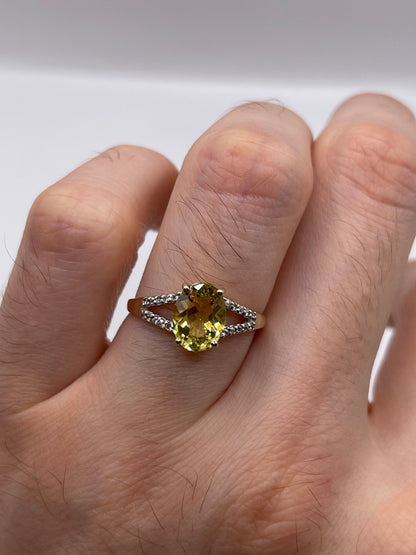 9ct gold lemon quartz and zircon ring