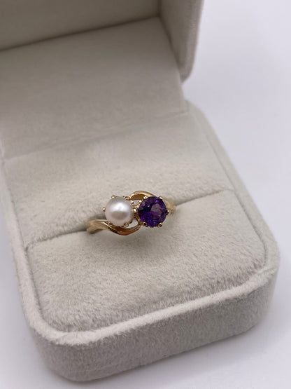 9ct gold amethyst and pearl ring
