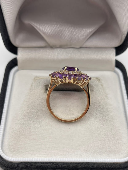 9ct gold amethyst and zircon ring