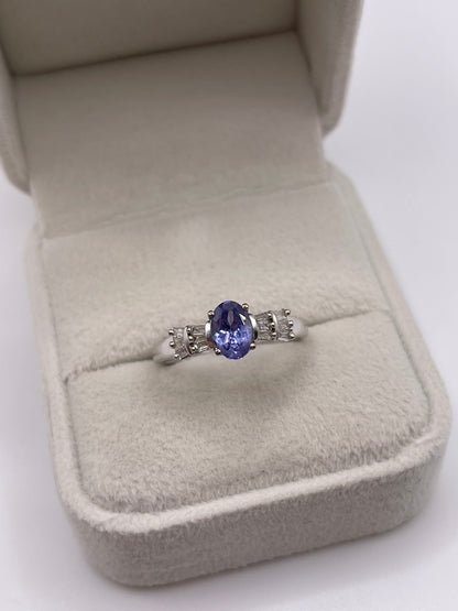 9ct white gold tanzanite and diamond ring