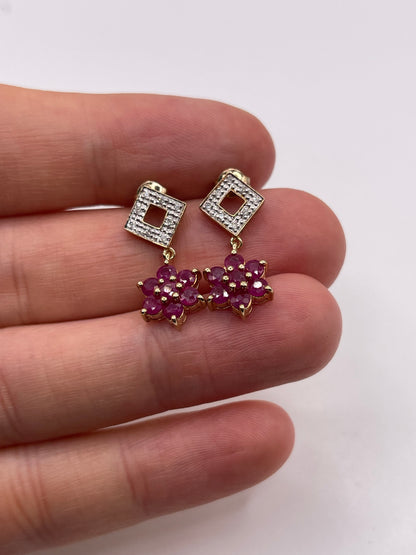 9ct gold ruby and diamond earrings